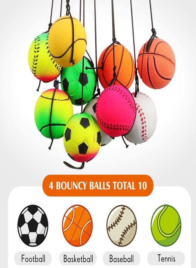 Skylety Wrist Return Ball Wrist Band Ball 2.48 Inch Rubber Rebound Sports Bouncy Basketball Baseball Soccer Wristband Toys for Exercise Sports and Children or Adults for Fun(10 Pieces) - Image 4